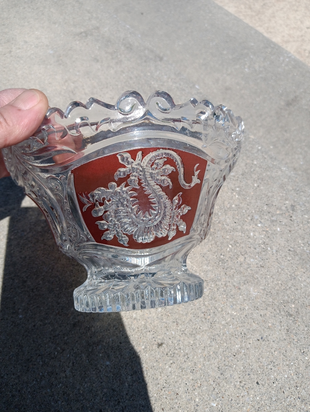 Vintage Lead Crystal Hofbauer Bowl Etched Dragon
